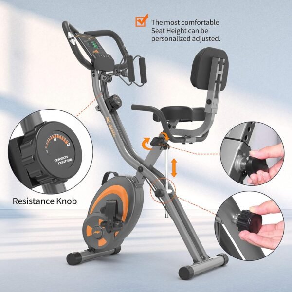 leikefitness Folding Stationary Bike Recumbent Exercise Bike w/Arm Resistance Bands-Pulse Sensor-LCD Monitor and Easy to Assemble Indoor Cycling Bike 2280 - Image 9
