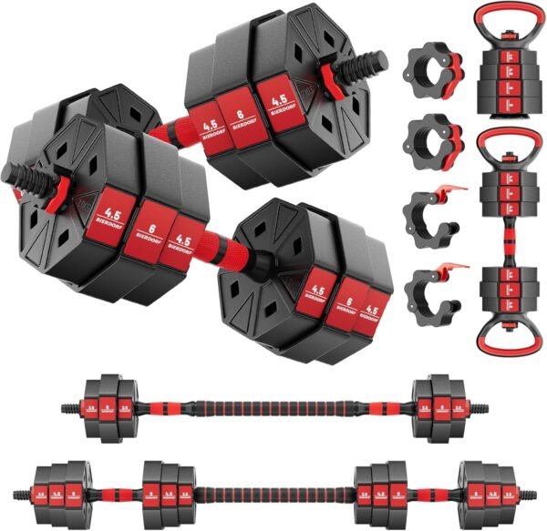 BIERDORF Adjustable Weights Dumbbells Set 50LB/60LB/80LB with 2 Adjustable Kettlebell and 4 Barbell Clips Free Weights Dumbbells Set 4 In 1 Used as Kettlebell Barbell Dumbbell Push Up Bar for Home Gym - Image 2