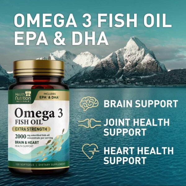 Omega 3 Fish Oil 2000mg Triple Strength Rapid Release Softgels, Omega-3 Supplements, Natural Brain Heart Joint Health & Immune Support - Fatty Acids with EPA & DHA - Fish Oil Supplement - 120 Softgels - Image 7