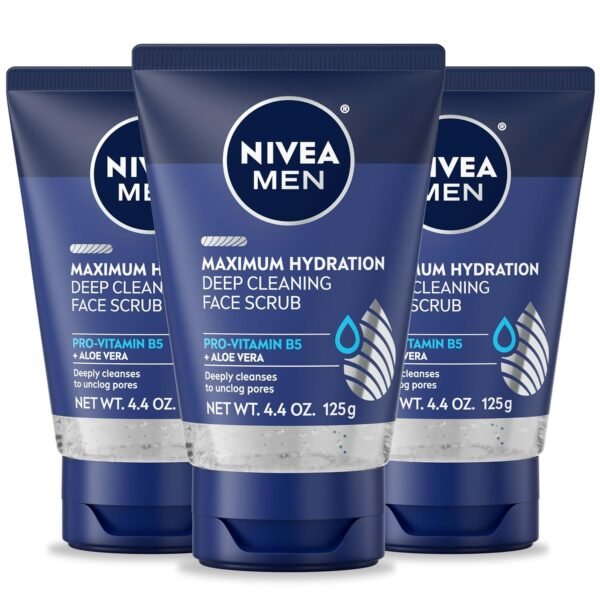 NIVEA MEN Maximum Hydration Deep Cleaning Face Scrub With Aloe Vera, 3 Pack of 4.4 Oz Tubes - Image 2
