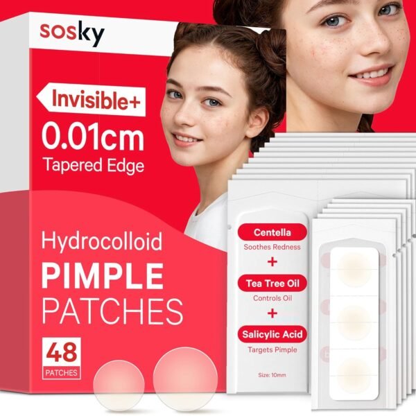 Sosky Pimple Patches for Face, FSA HSA Eligible Invisible Hydrocolloid Acne Patches, Zit Sticker for Face and Skin, Pimple Patches for Covering Zits, Blemishes with Salicylic Acid 48 Count - Image 2