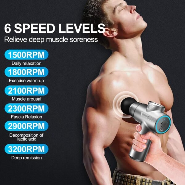 Mini Massage Gun, Deep Tissue Muscle Massage Gun, Small Travel Massage Gun,with 4 Massage Heads 6 Speeds, Office Gifts,Women for Him, Home（Gray） - Image 5