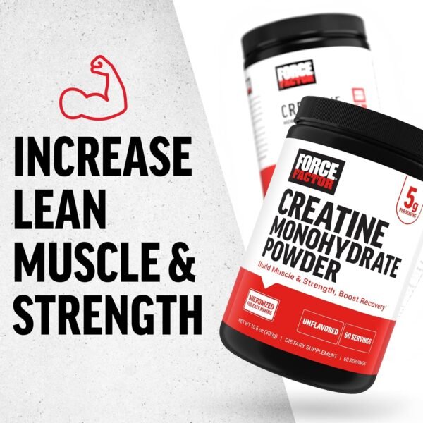 FORCE FACTOR Creatine Monohydrate, Creatine Powder for Muscle Gain, More Strength, and Faster Workout Recovery, Clinically Studied Micronized Creatine 5g Dose Per Serving, Unflavored, 60 Servings - Image 8