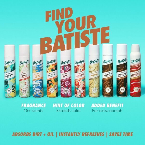 Batiste Dry Shampoo for Dark Hair, Refresh Hair and Absorb Oil Between Washes, Waterless Shampoo for Added Hair Texture and Body, 6.35 OZ Dry Shampoo Bottle - Image 6