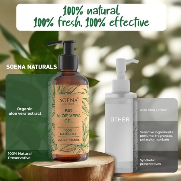 Aloe Vera Gel Organic - Vegan - FROM PURE LEAF JUICE 100% Natural & Pure - Made in Germany - Certified organic according to EU standards - Moisturizer for Face, Skin, Hair, Sunburn relief - Image 3