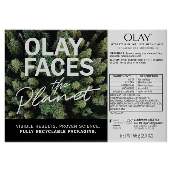 Olay Plump & Hydrate Hyaluronic Gel Face Moisturizer, 2 oz Fragrance Free Hydrating Gel Moisturizer for Dry Skin with Hyaluronic Acid and Niacinamide, Recyclable Eco Jar Packaging - Image 8