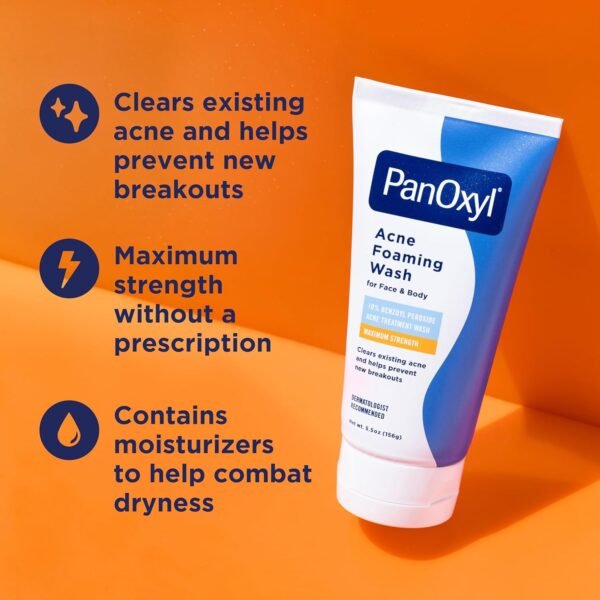 PanOxyl Acne Foaming Wash Benzoyl Peroxide 10% Maximum Strength Antimicrobial, 5.5 Oz - Image 4