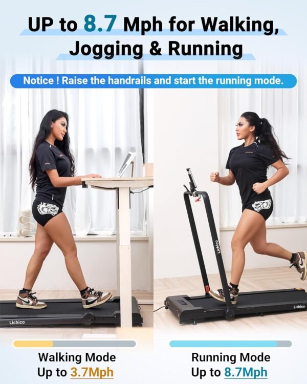 Lichico Walking Pad Under Desk Treadmill，Portable Small Treadmills for Home and Office，Super Quiet Brushless Motorized Walking Jogging Running Machine with Remote Control - Image 3