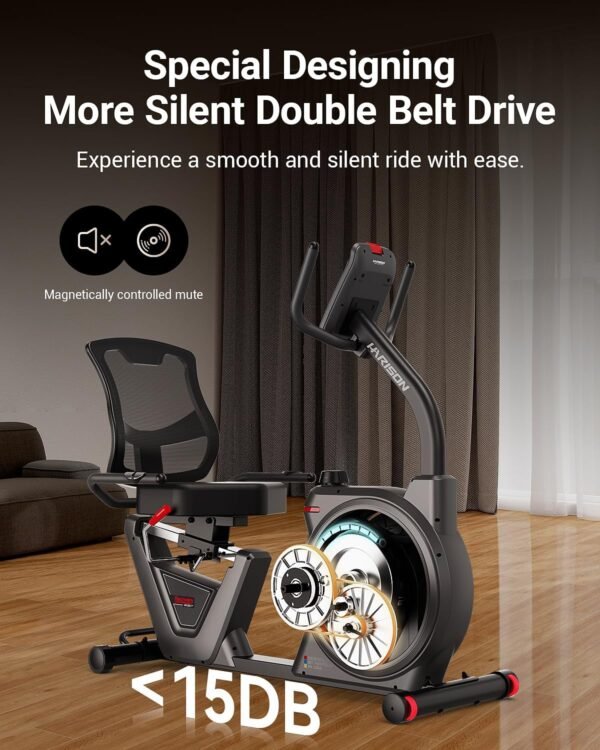 HARISON Semi Commercial Recumbent Exercise Bikes for Home, Heavy-Duty Recumbent Bikes with 450 LBS Capacity, Stationary Bikes for Seniors with HARISON APP, Adjustable Seat & Backrest, Quiet Magnetic Resistance - Image 4