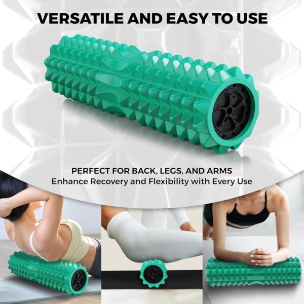 Nordic Lifting Vibrating Foam Roller w/ 5 Intensity Vibration, High Density EVA Foam for Deep Tissue Massage & Muscle Recovery - Ideal for Back Pain, Plantar Fasciitis Relief, Physical Therapy - Green - Image 3