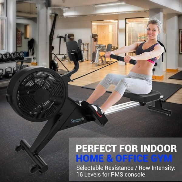 SereneLife Exercise Folding Rowing Machines Magnetic - 16Level Magnetic & Air Resistance Rowing Machine, Foldable Travel Portable Rower Fitness Machine w/Bluetooth, LCD, Fitshow Mobile App - Image 6