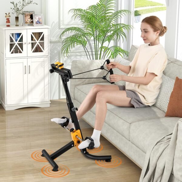 GYMAX Pedal Exerciser for Seniors, Hand Arm Leg and Knee Folding Pedal Exercise Bike with Adjustable Handgrip, Resistance and Height, Home Indoor Fitness Equipment for Rehabilitation - Image 3