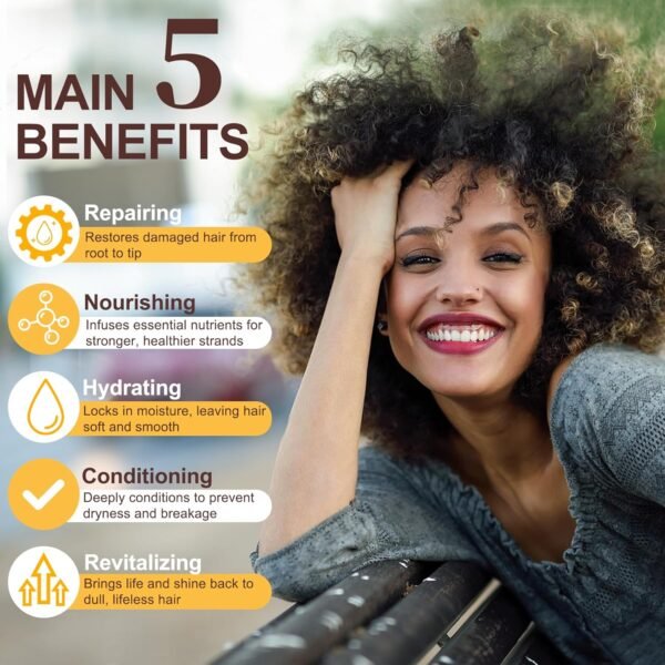 Keratin & Collagen Hair Mask - Argan Oil & Vitamin E Deep Repair for Damaged Hair - Hydrating Treatment, Yellow - Image 3