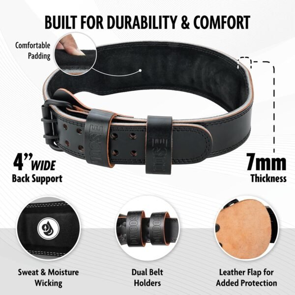 DMoose Fitness Weight Lifting Belt for Men & Women - 7MM Premium Cushioned Lumbar Support & Genuine Leather Adjustable Weightlifting Belt for Squats, Deadlifts & Workouts - Image 5