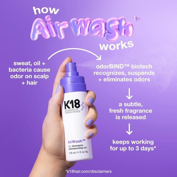 K18 AirWash™ Dry Shampoo, Non-Aerosol, Balances Scalp & Controls Excess Oil Production, 4 Fl Oz - Image 5