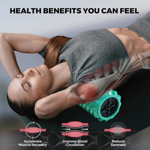 Nordic Lifting Vibrating Foam Roller w/ 5 Intensity Vibration, High Density EVA Foam for Deep Tissue Massage & Muscle Recovery - Ideal for Back Pain, Plantar Fasciitis Relief, Physical Therapy - Green - Image 4