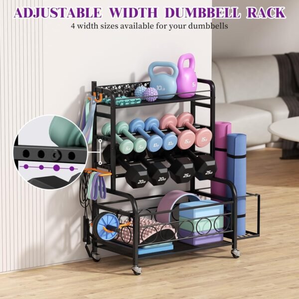 Weight Rack for Dumbbells, Dumbbell Rack Weight Stand, VOPEAK Home Gym Storage Rack for Yoga Mat Kettlebells and Strength Training Equipment, Weight Storage Holder Rack for Dumbbells with Wheels - Image 6