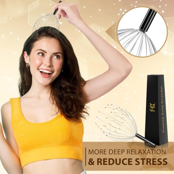 Head Massager 28 Fingers Scalp Massager Head Scratcher, Back Massager Back Scratcher, Stocking Stuffers for Head Massage and Back Massage (Black) - Image 4