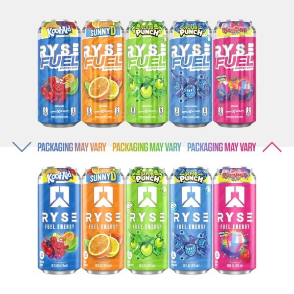 RYSE Fuel Sugar Free Energy Drink | Vegan Friendly, Gluten Free | No Fillers & No Artificial Colors | Low Calorie | 200mg Natural Caffeine | 12 Pack (Cherry Ring Pop) - Image 9