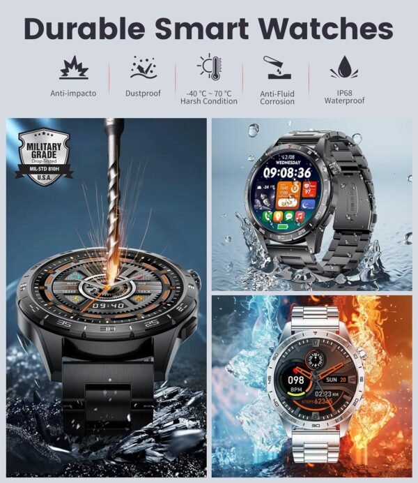 Smart Watch for Men (3 Straps),Answer/Make Calls,1.43'' AMOLED,IP68 Waterproof,110+ Sports Modes Fitness Watch with Sleep Monitor/SpO2/Heart Rate/Pedometer Rugged Smart Watch for Android/iOS Silver - Image 7