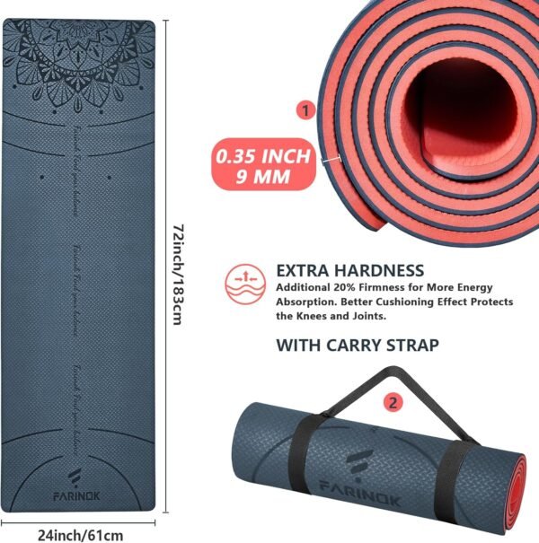 Yoga Mat Extra Thick 9MM, High Density Exercise Mats Non Slip for Home Workout, Pilates Mat with Strap for Women Men, Eco Friendly Mat Thick (9MM-NAVY-BLUE) - Image 4