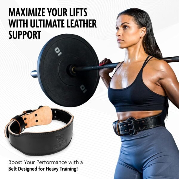 DMoose Fitness Weight Lifting Belt for Men & Women - 7MM Premium Cushioned Lumbar Support & Genuine Leather Adjustable Weightlifting Belt for Squats, Deadlifts & Workouts - Image 3
