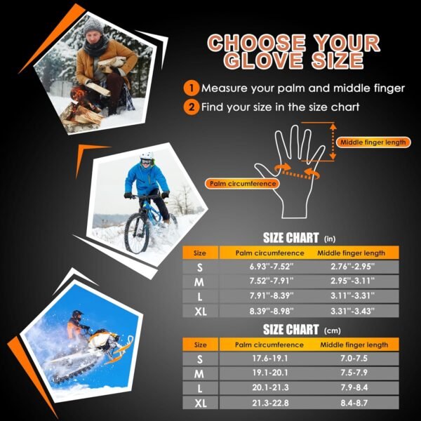 ihuan Winter Gloves for Men Women Waterproof Running Cycling for Cold Weather, Thermal Warm Windproof Material and Touch Screen Finger for Skiing Snow Driving Snowboarding - Image 7
