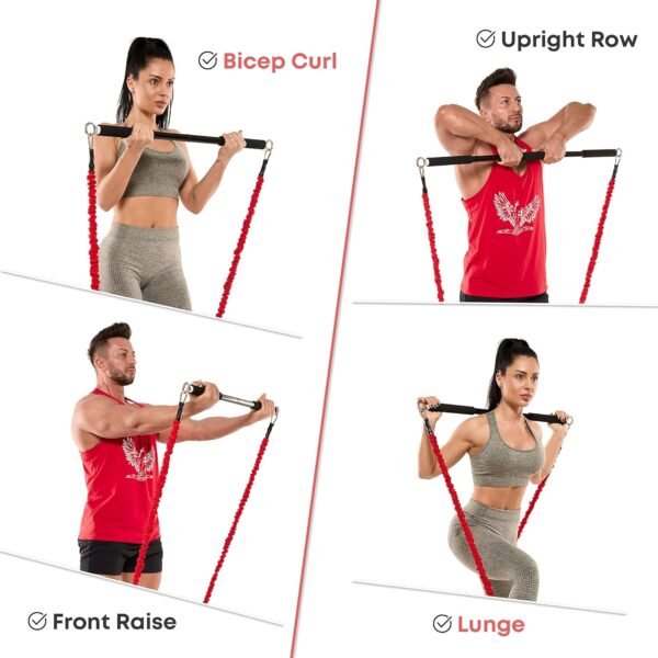Resistance Band Bar for Fitness – Workout Bar for Exercise, Squat, Biceps, Triceps, Shoulders, Back – Adjustable 3 Parts Bar for Resistance Bands – Durable Portable Steel Pilates Resistance Bar - Image 5