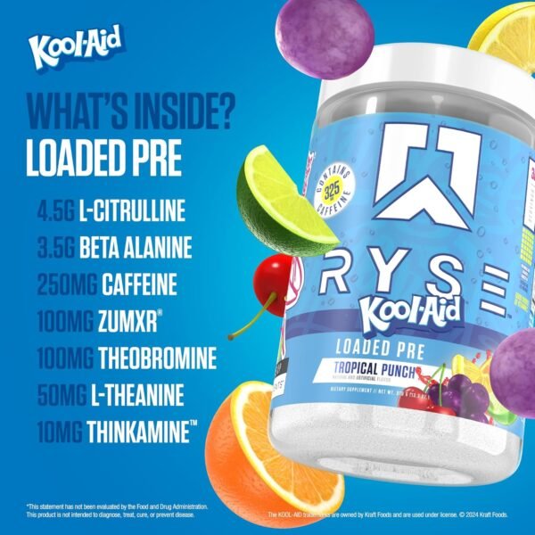 Ryse Loaded Pre Workout Powder Supplement for Men & Women | Pumps, Energy, Focus | Beta Alanine + Citrulline | 325mg Caffeine | 30 Servings (Tropical Punch) - Image 5