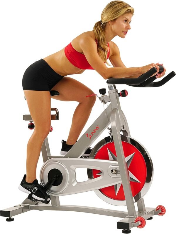 Sunny Health & Fitness Pro Cycling Stationary Bike, 40 LB Flywheel & 4-Way Adjustable Seat for Home Exercise & Indoor Cycle/Cardio Workout, Optional Free SunnyFit App Bluetooth Connection - Image 2