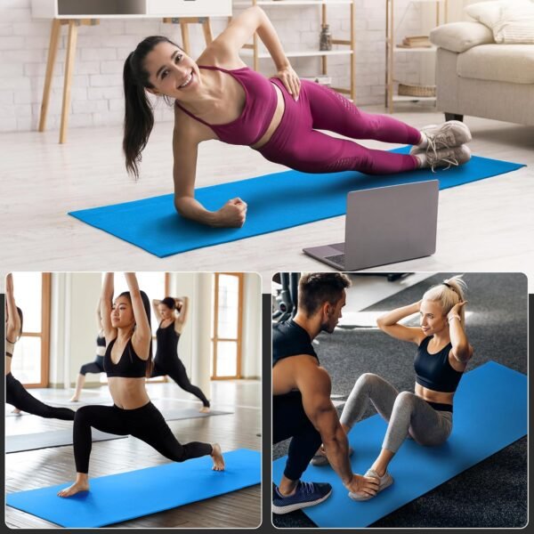 All Purpose 0.25 Inch Thick High Density No Tear Exercise Yoga Mat with Strap & Lightweight Features for Indoor & Outdoor Use, Blue - Image 8