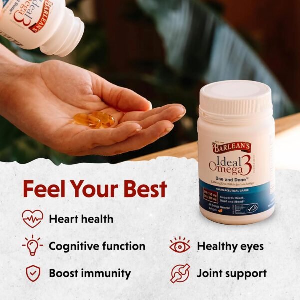 Barlean's Ideal Omega 3 Fish Oil Supplement, 1,000 mg Softgels, Pharmaceutical Grade EPA & DHA for Brain, Joint, & Heart Health, Orange Flavor, 60 ct - Image 5