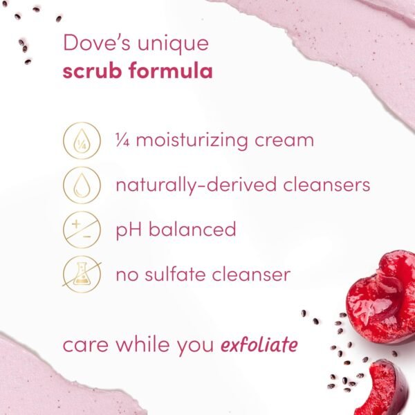 Dove Cherry & Chia Body Scrub Exfoliates and Deeply Nourishes for Smooth, Radiant Skin 15oz - Image 5