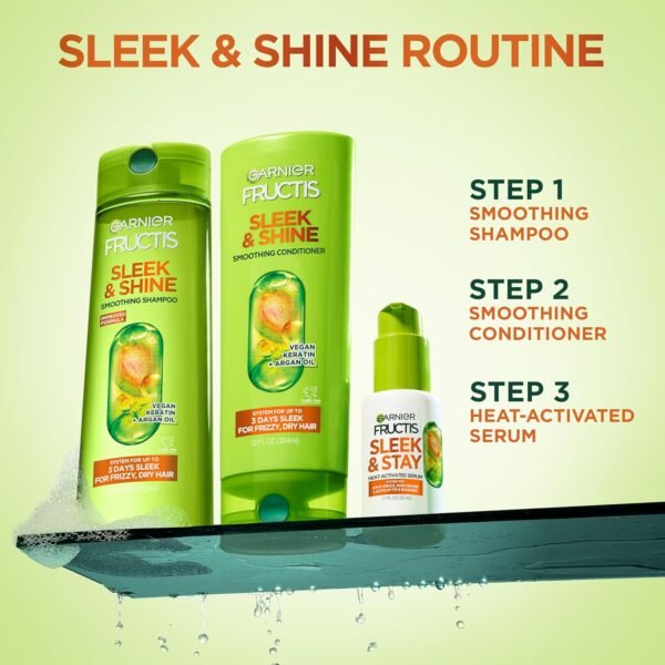Garnier Fructis Sleek and Shine Sleek and Stay Hair Serum for Frizzy, Dry Hair, Heat Protectant Formulated with Alpha Silane, 1.7 Fl Oz - Image 6