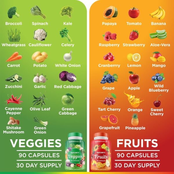 Superfood 180 Fruit and 180 Veggie Capsules -100% Whole Natural Superfood - Maintain Energy Levels, High Lycopene - Grown and Made in The USA (90 Count (Pack of 4) - Image 6