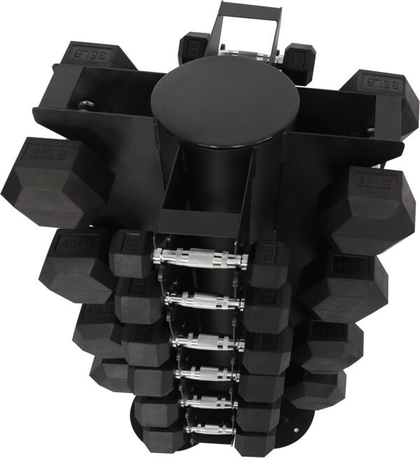 Signature Fitness 550LB Rubber Coated Hex Dumbbell Weight Set with Vertical and Spinnable Storage Rack, 5-50 lbs Pairs, Multiple Package - Image 6