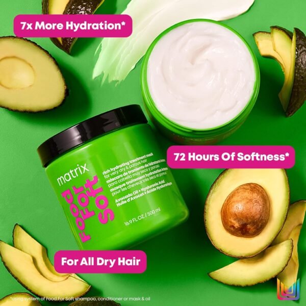 Matrix Food For Soft Rich Hydrating Treatment Mask For Dry and Brittle Hair - Moisturizes, Softens and Smooths, With Avocado Oil & Hyaluronic Acid, 16.9 Fl Oz - Image 6