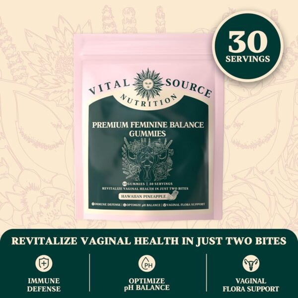 Vital Source Nutrition - Premium Feminine Balance Gummies - for Women’s Health & Wellness - Immune Support - Vegan, Gluten-Free - Hawaiian Pineapple - 60 Gummies - 30 Servings - Image 3