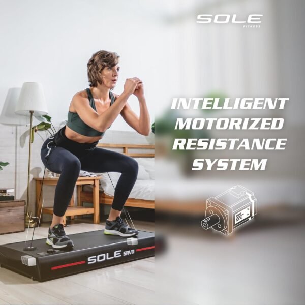 SOLE SRVO Weight Trainer, Resistance Bands and Pushup Stand, Strength Exercise Equipment for Daily at Home Gym Training - Includes 2 Wheels, Motorized Resistance System, Handles, Ropes, a Bar and Mat - Image 2