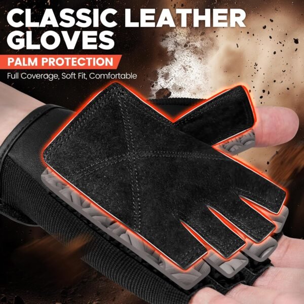 BEACE Weight Lifting Gym Gloves with Anti-Slip Leather Palm for Workout Exercise Training Fitness and Bodybuilding for Men & Women - Image 3