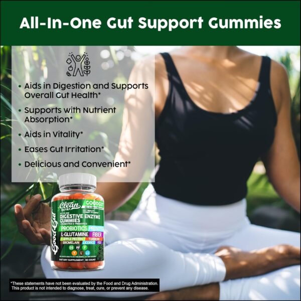 Digestive Enzymes with Probiotics and Prebiotics For Digestive Health Gummies + L-Glutamine For Gut Health Bromelain Turmeric Licorice Fiber Apple Pectin Inulin FOS Plant Pased Vegan Gummy Vitamins - Image 6