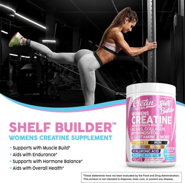 Creatine for Women | Creatine Monohydrate + BCAA Powder Myo-Inositol Collagen Biotin Hyaluronic Acid Folate L Glutamine Vitamin D3 Iron Zinc D-Chiro-Maca Digestion Shelf Builder by Clean Nutra - Image 7