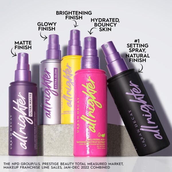 Urban Decay All Nighter Extra Glow Dewy Makeup Setting Spray for Face, Transfer-proof, Long-lasting 16 HR Wear, Hyaluronic Acid & Agave Extract, Radiant Finish, Oil-free, Paraben-free, Vegan - 4 fl oz - Image 7