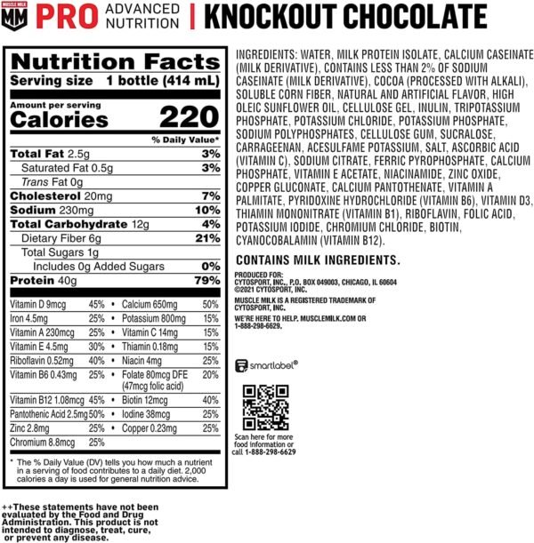Muscle Milk Pro Advanced Nutrition Protein Shake, Knockout Chocolate, 14 Fl Oz Bottle, 12 Pack, 40g Protein, 1g Sugar, 16 Vitamins & Minerals, 6g Fiber, Workout Recovery, Packaging May Vary - Image 3