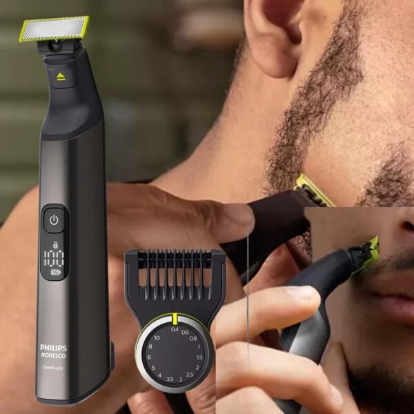 Philips Norelco OneBlade Pro Kit, Hybrid Electric Trimmer and Shaver with Charging Stand and Precision Comb, QP6550 + OneBlade Body Kit, 3 Pieces, QP610 - Image 5