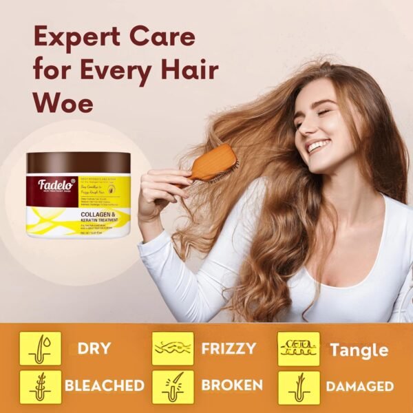 Keratin & Collagen Hair Mask - Argan Oil & Vitamin E Deep Repair for Damaged Hair - Hydrating Treatment, Yellow - Image 8