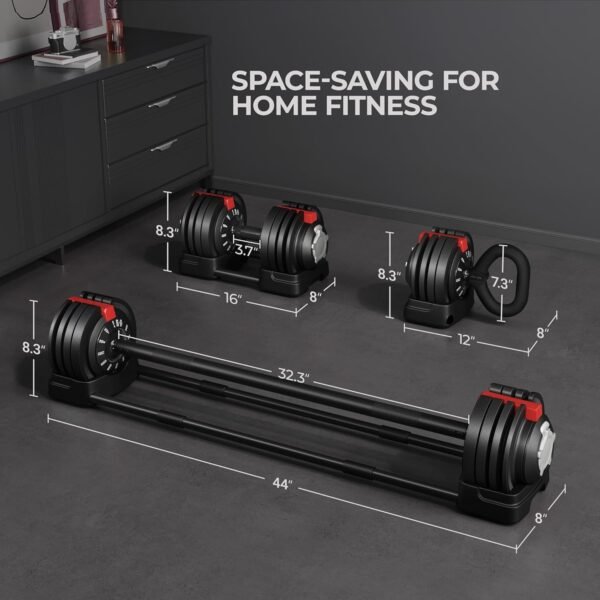 Yaheetech Adjustable Dumbbell Set Free Weight Dumbbells 40lbs/52.5lbs/90lbs Fast Adjust Dumbbells Dumbbell Weight Set, with Tray for Men/Women Strength Training Equipment - Image 9