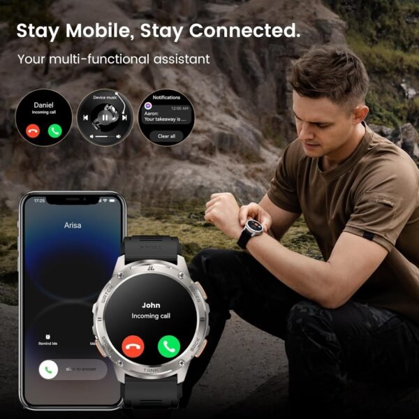 Smart Watches for Men, 480mAh Extra-Large Battery, 50M Waterproof, Military Fitness Watch Full Metal Body, Answer/Make Call, AI Voice Compatible for Android & iOS (Silver) - Image 5
