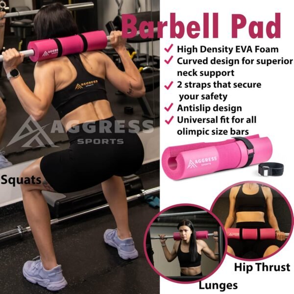 Premium Barbell Pad Set for Hip Thrusts - Squat Pad for Barbell Lunges, Bench Press, with 2 Gym Ankle Straps, Hip Resistance Bands – Gym Accessories for Women with Carry Bag, Towel - Image 4