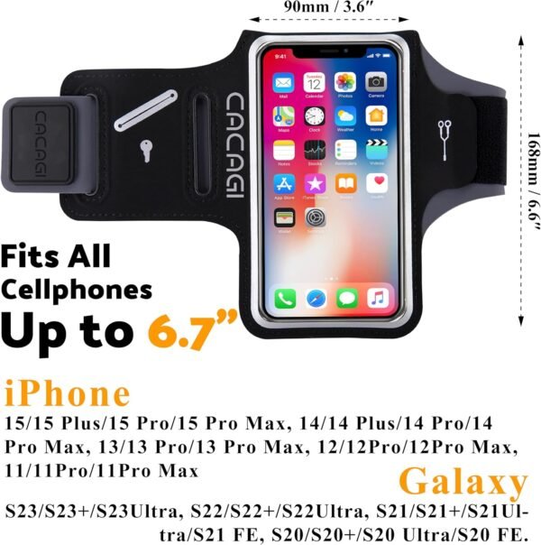 Running Phone Holder, Sweatproof Sports Arm Band with Key Pocket & Card Slot for iPhone 15/14/13/12/11 Pro Max Plus for Workout Exercise Walking Gym Jogging - Image 6